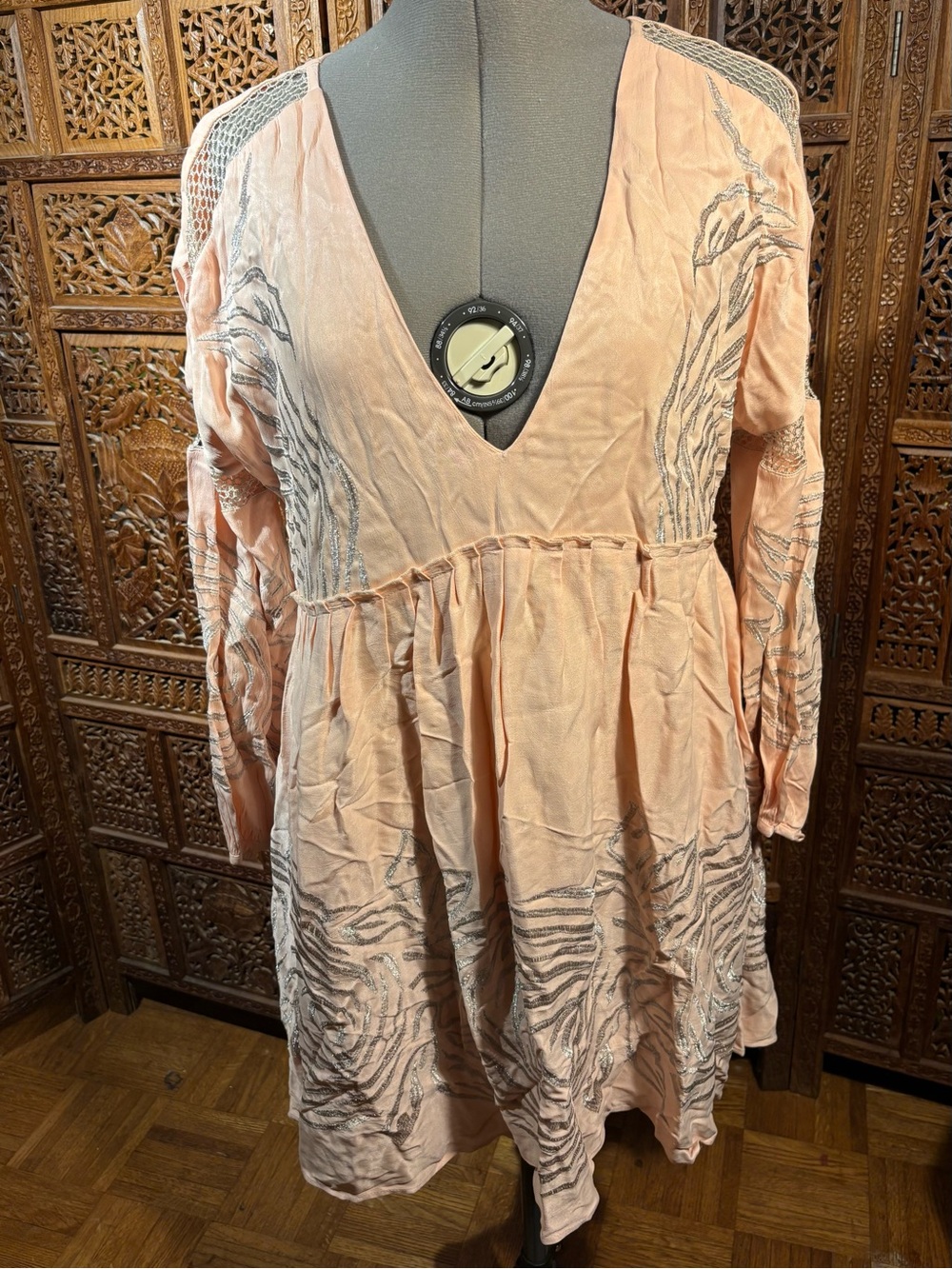 Free People Peach Embroidered Midi Dress